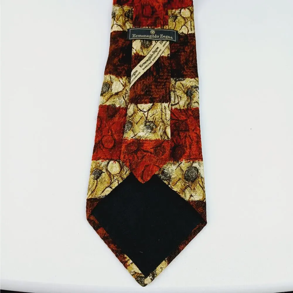 Ermenegildo Zegna Italy 100% Silk Tie Rust Brown Black Beige Necktie